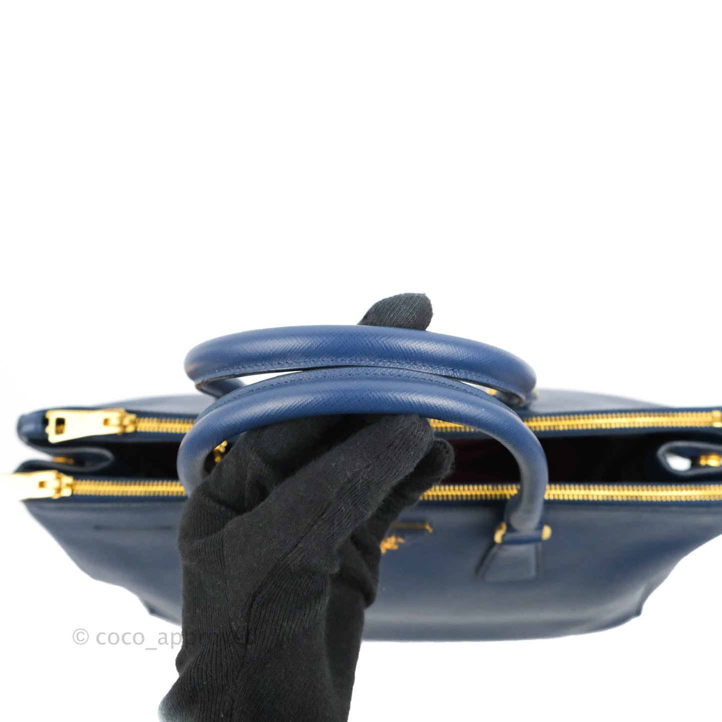 Prada Double Zip Lux Saffiano Dark Blue Large Tote Bag