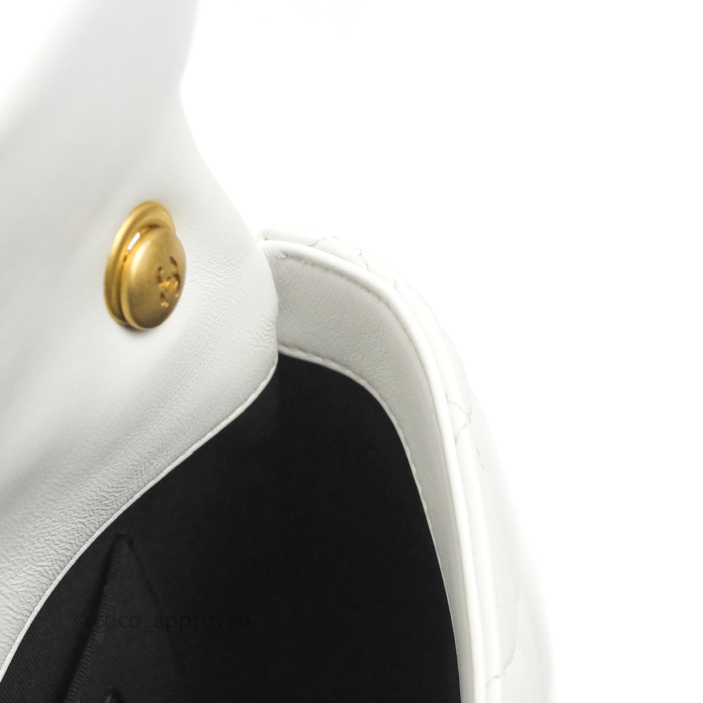 Chanel Small Flap Bag White Lambskin Aged Gold and Lacquered Metal 22S