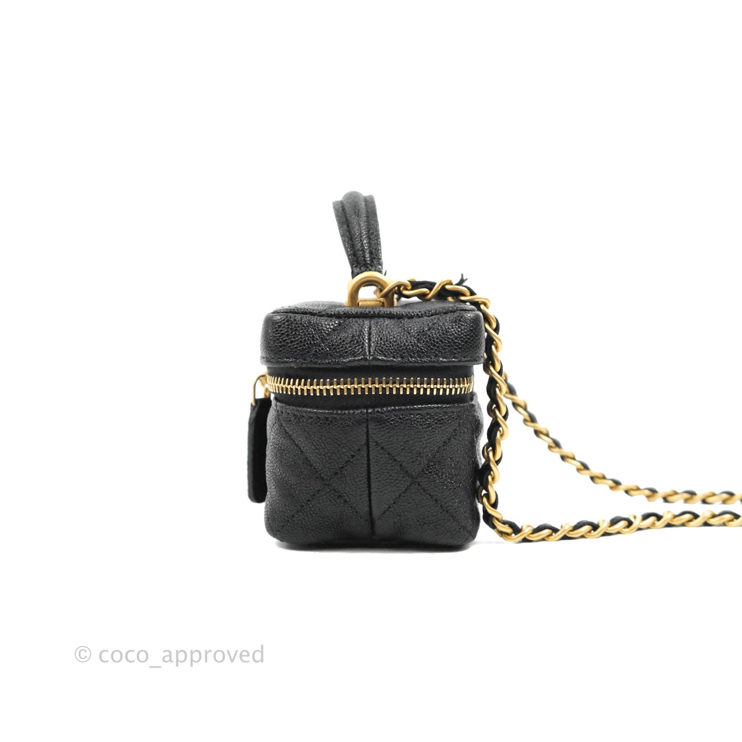 Chanel Quilted Mini Top Handle Vanity With Chain Black Caviar Aged Gold Hardware