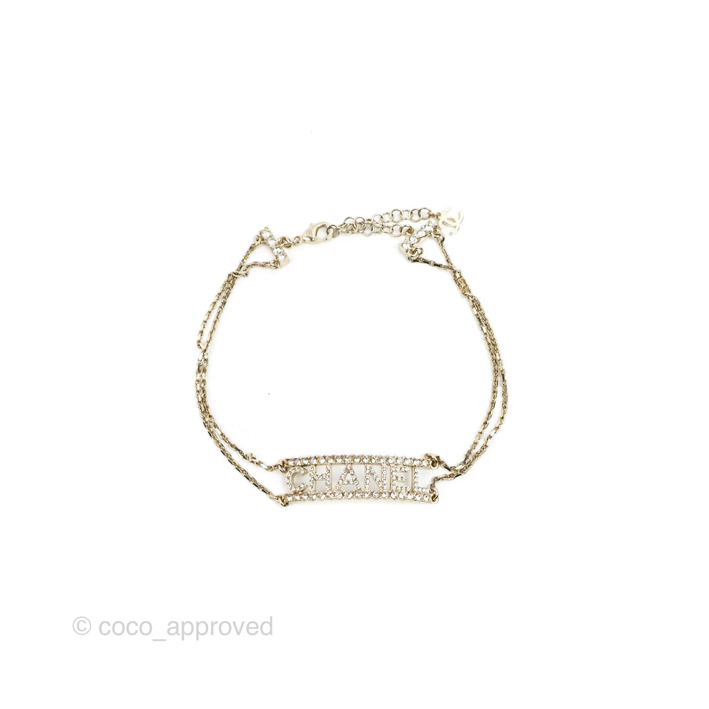Chanel Crystal Logo Gold Chain Choker 22S