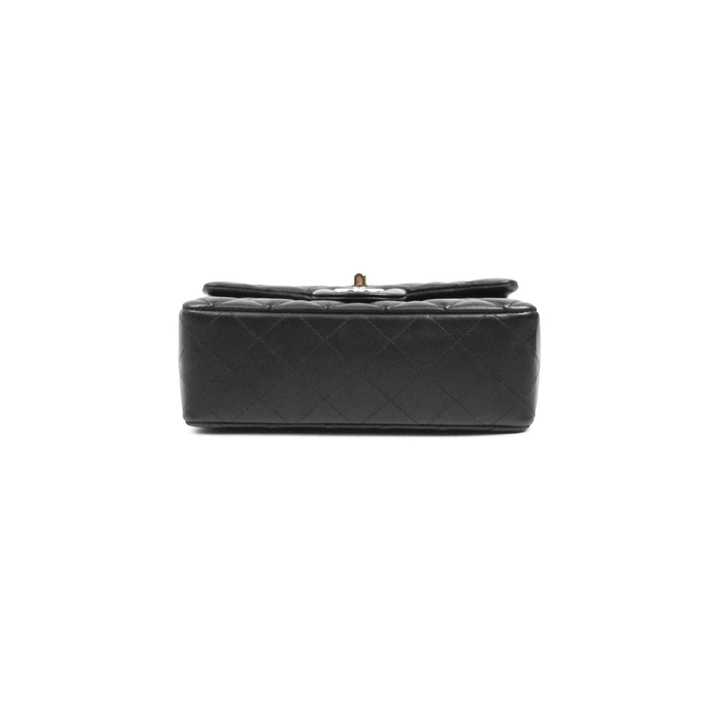 Chanel Quilted Mini Rectangular Flap Black Lambskin Silver Hardware