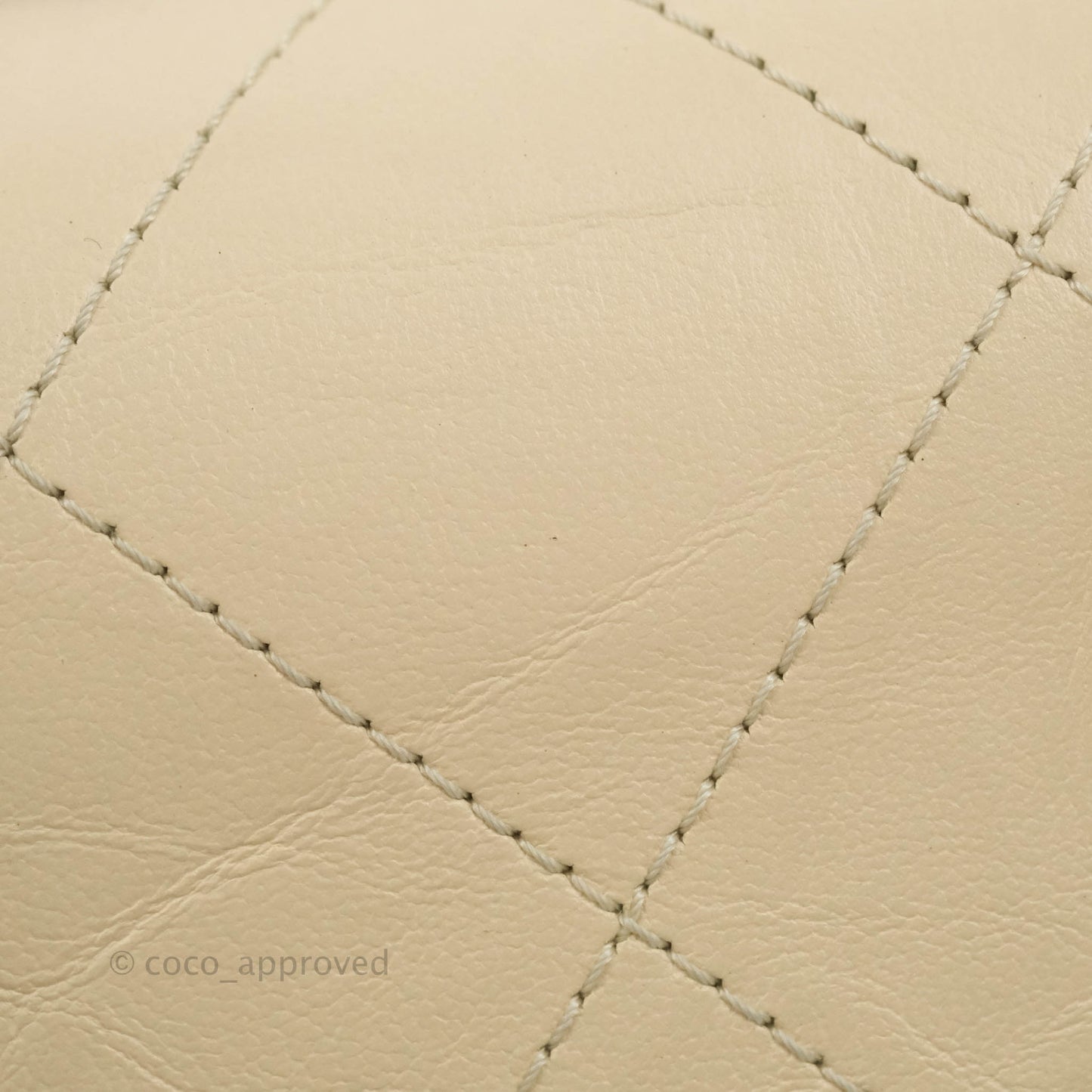 Chanel Flat Quilted Flap Bag Light Beige Grosgrain Ribbon Crumpled Calfskin Silver Hardware 18S