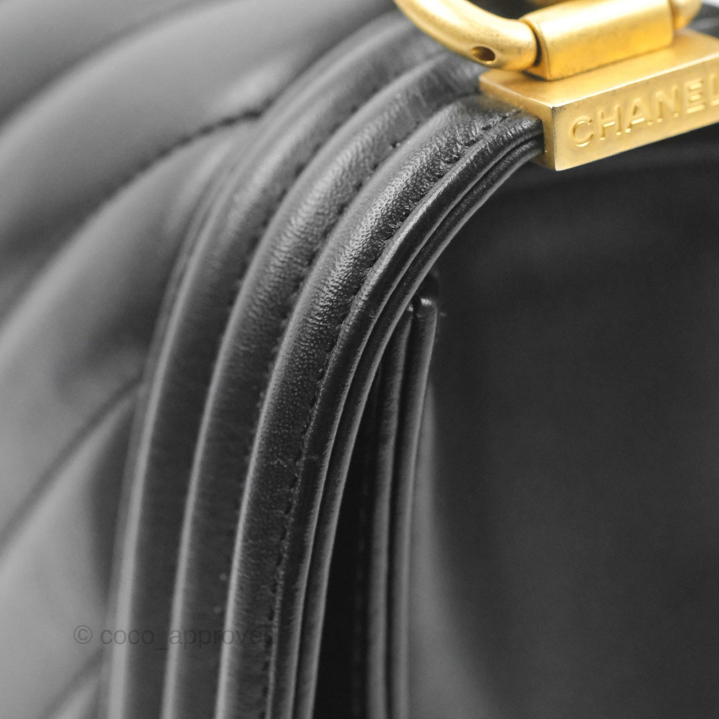 Chanel Chevron Medium Boy Black Calfskin Aged Gold Hardware