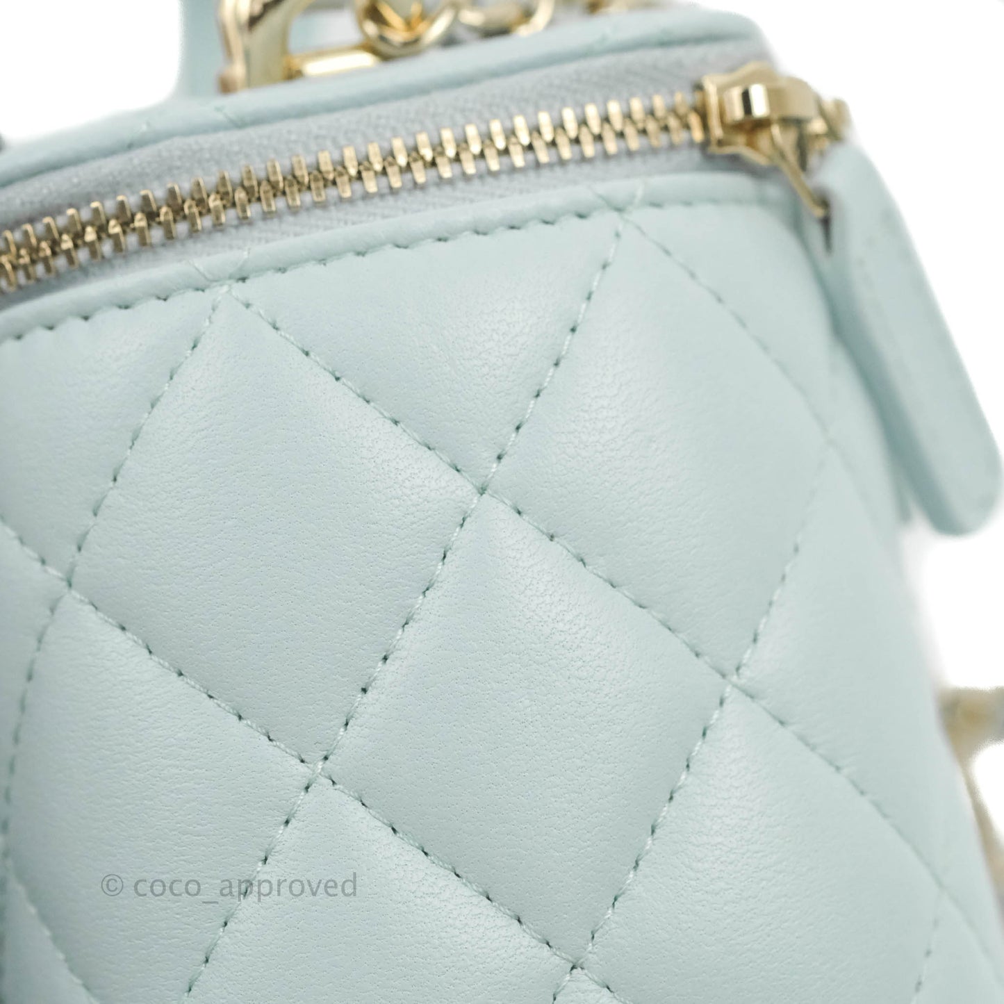 Chanel Mini Top Handle Vanity With Chain Light Blue Lambskin Gold Hardware