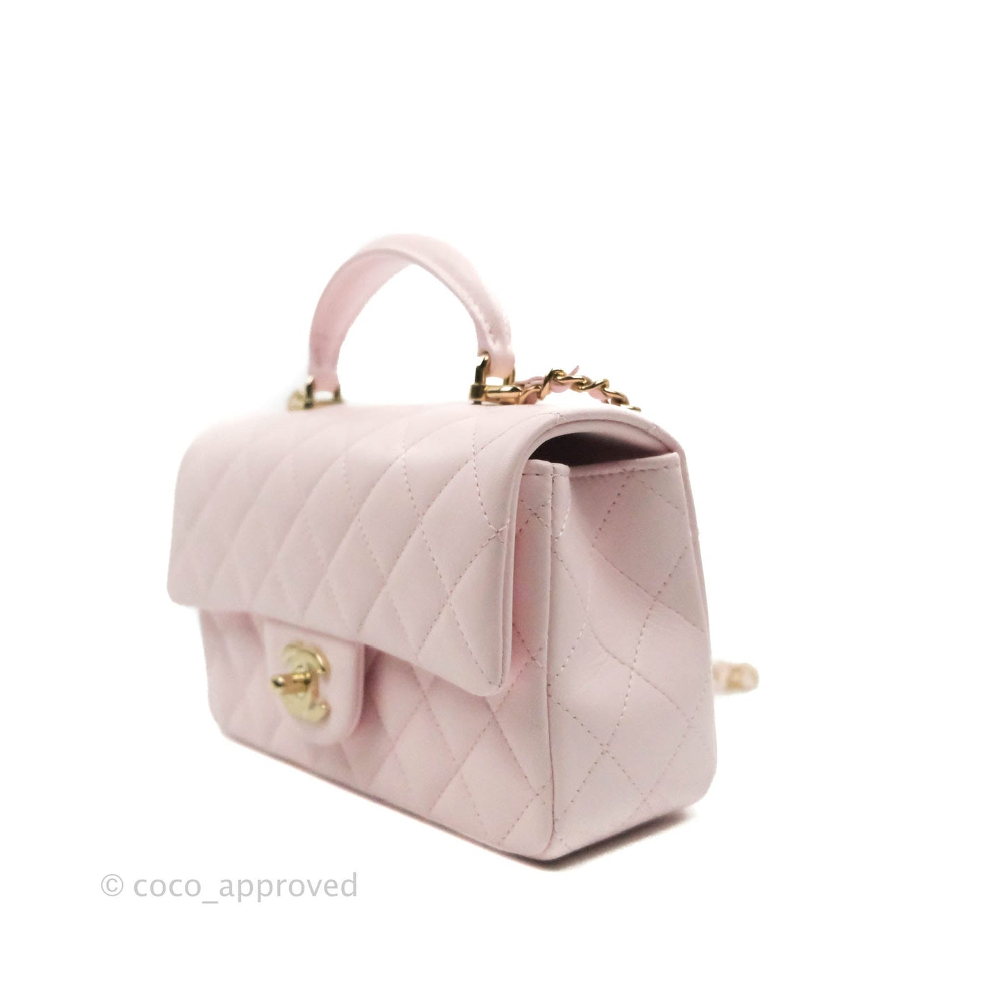 Chanel Top Handle Mini Rectangular Flap Bag Light Pink Lambskin Gold Hardware 22P
