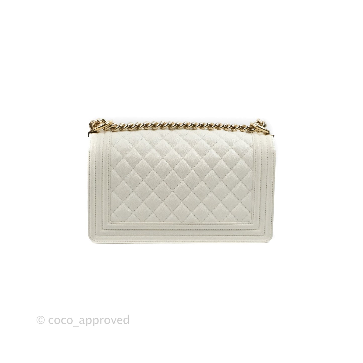 Chanel Quilted Medium Boy White Caviar Gold Hardware