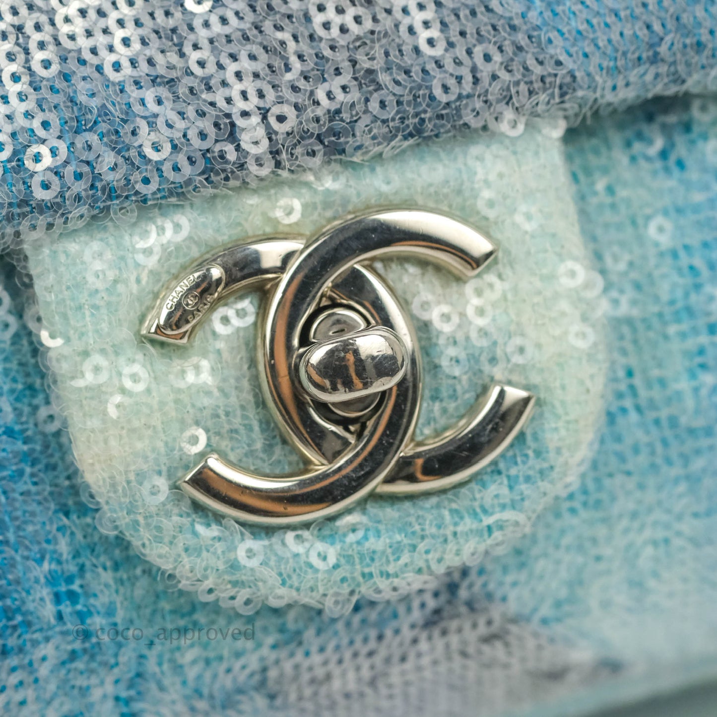 Chanel Large Sequin Waterfall Flap Bag Blue Silver Hardware
