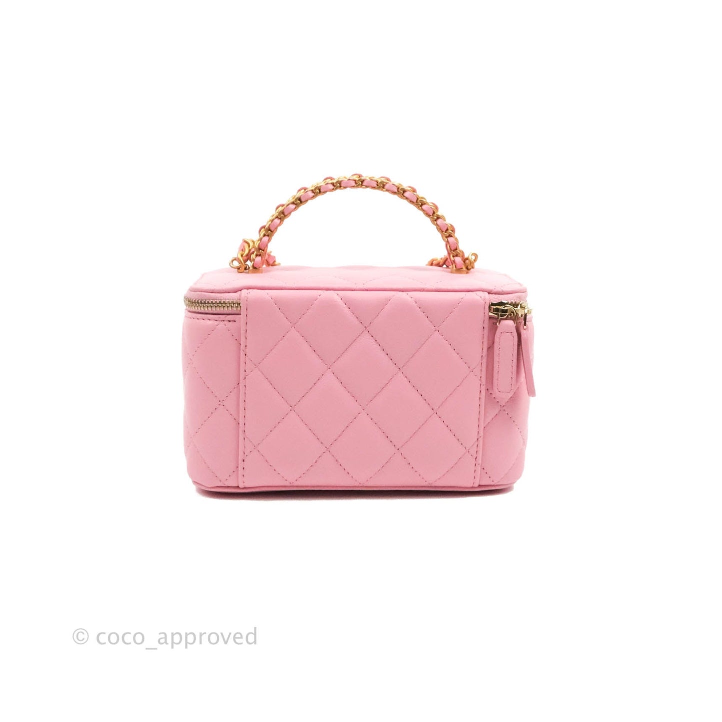 Chanel Vanity Rectangular with Top Handle Pick Me Up Pink Lambskin Aged Gold Hardware 22S