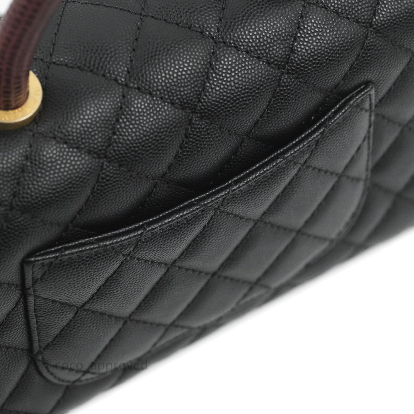 Chanel Small Coco Handle Quilted Black Caviar Aged Gold Hardware Lizard Handle