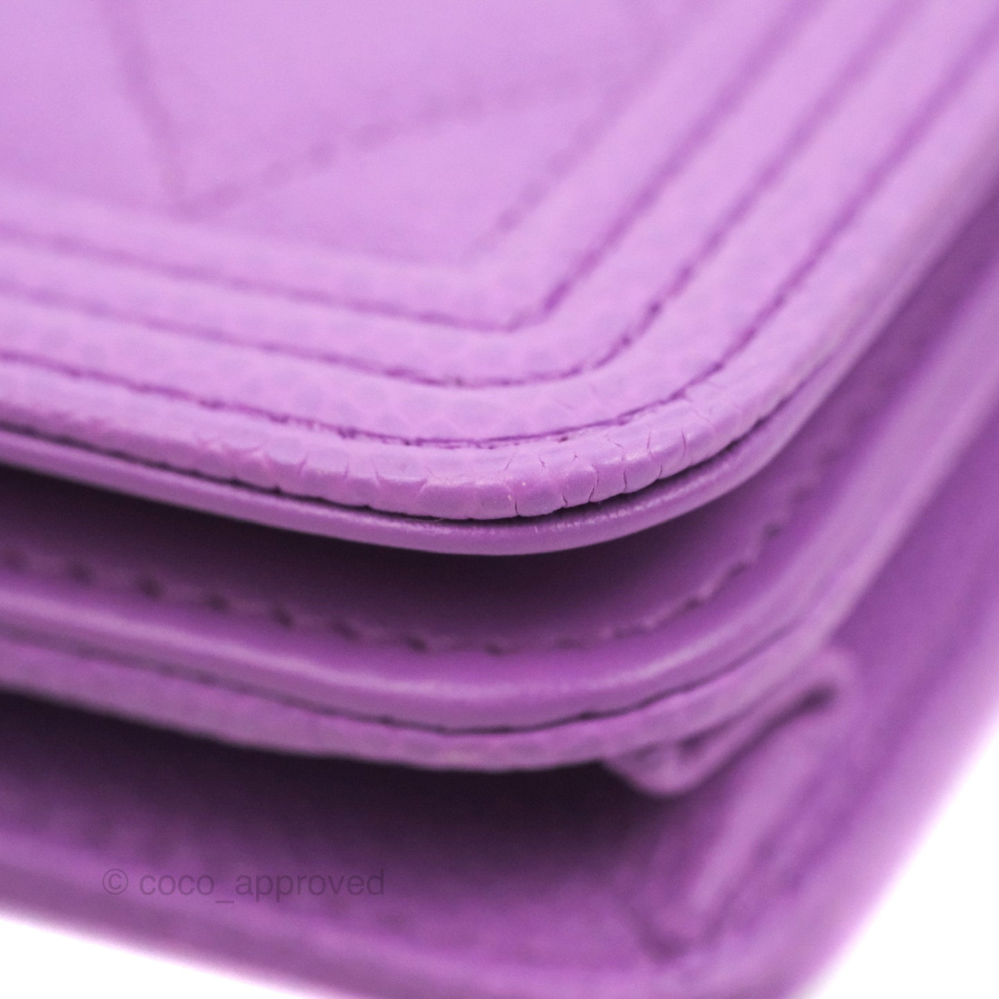 Chanel Quilted Boy Wallet on Chain WOC Purple Caviar Gold Hardware