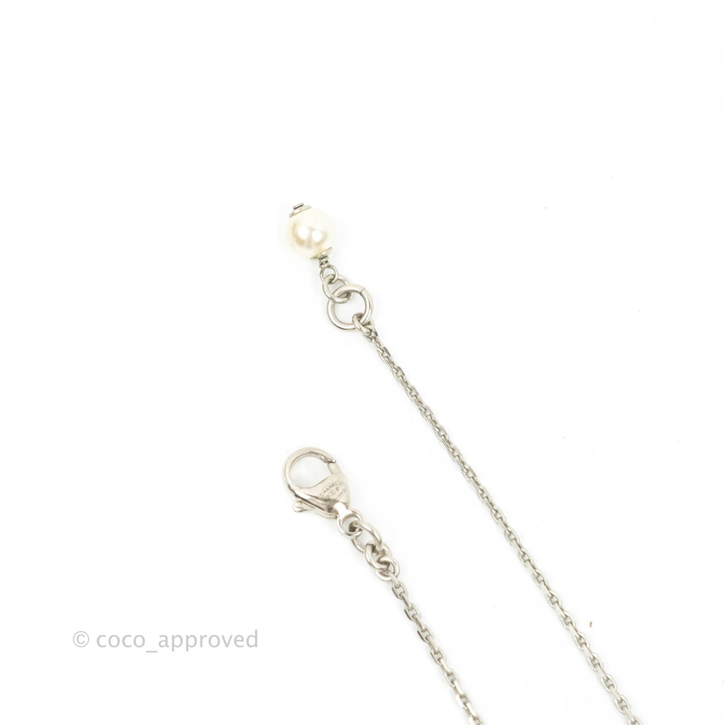 Chanel CC Pearl Necklace Silver Tone 18P