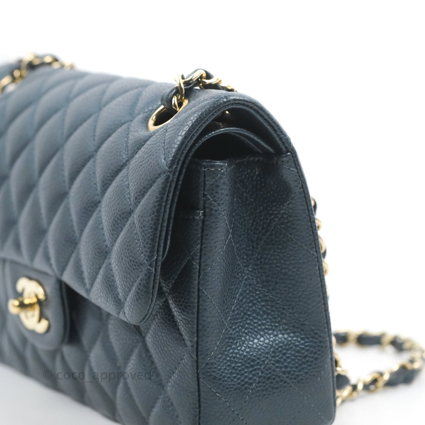 Chanel Small Classic Flap Quilted Iridescent Navy Caviar Gold Hardware 18S