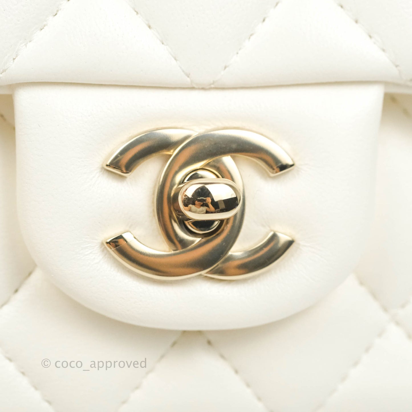 Chanel Top Handle Mini Rectangular Flap Bag with Charm White Lambskin Gold Hardware