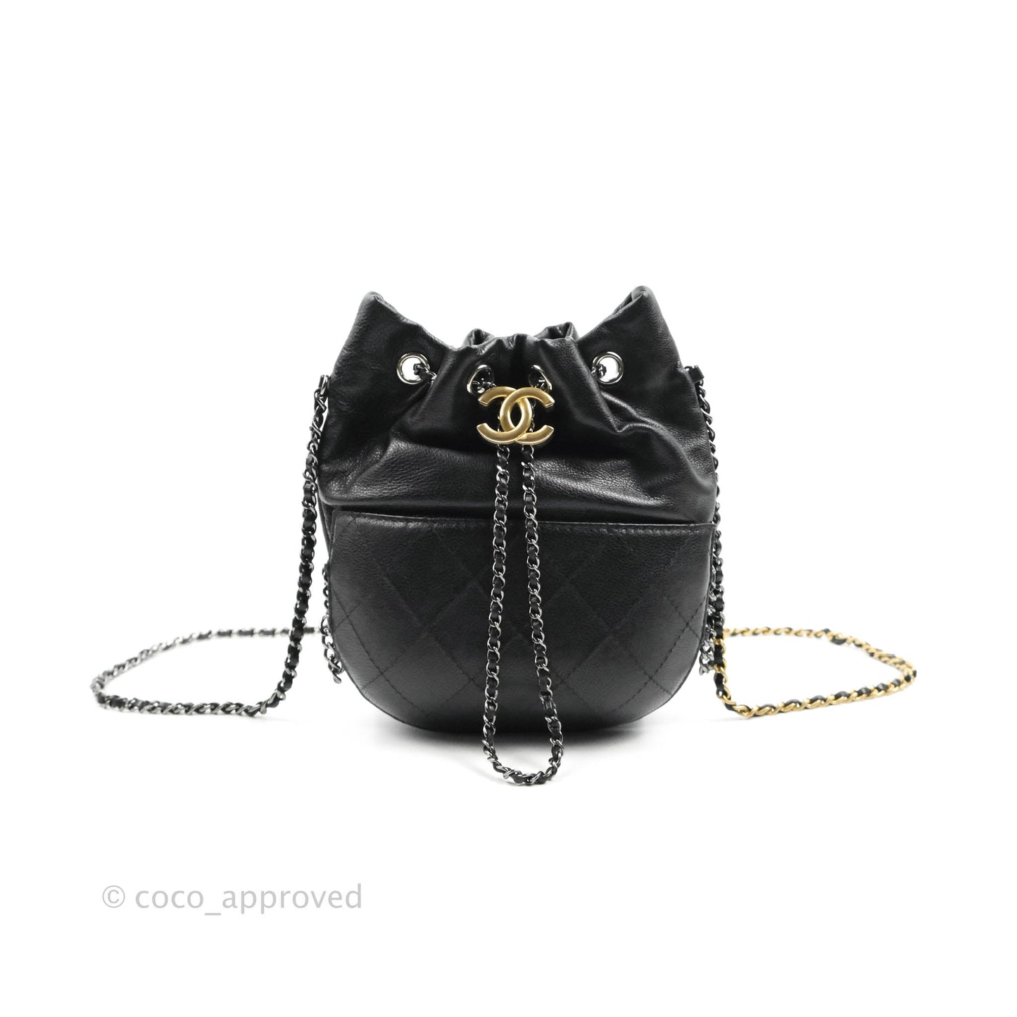 Chanel Small Gabrielle Drawstring Bag Black Calfskin