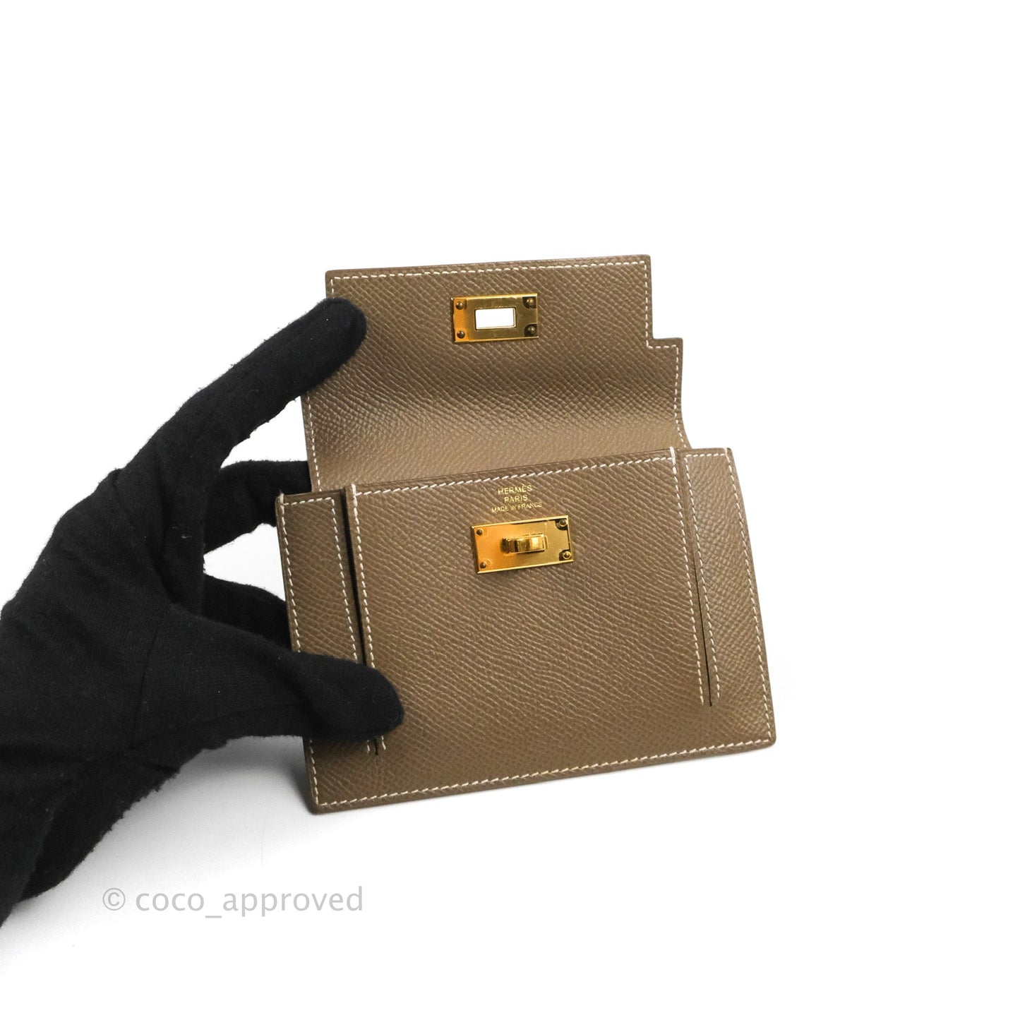 Hermès Kelly Pocket Compact Wallet Epsom Etoupe Gold Hardware