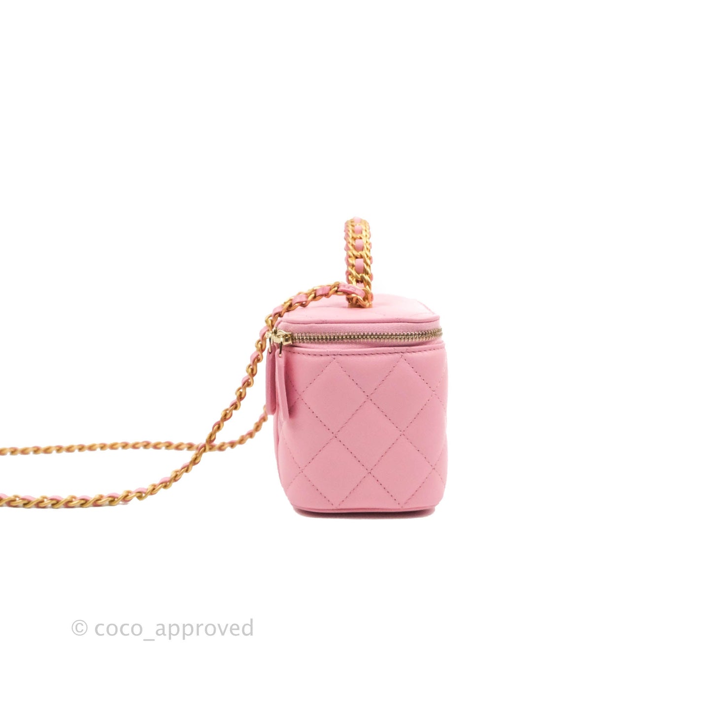 Chanel Vanity Rectangular with Top Handle Pick Me Up Pink Lambskin Aged Gold Hardware 22S