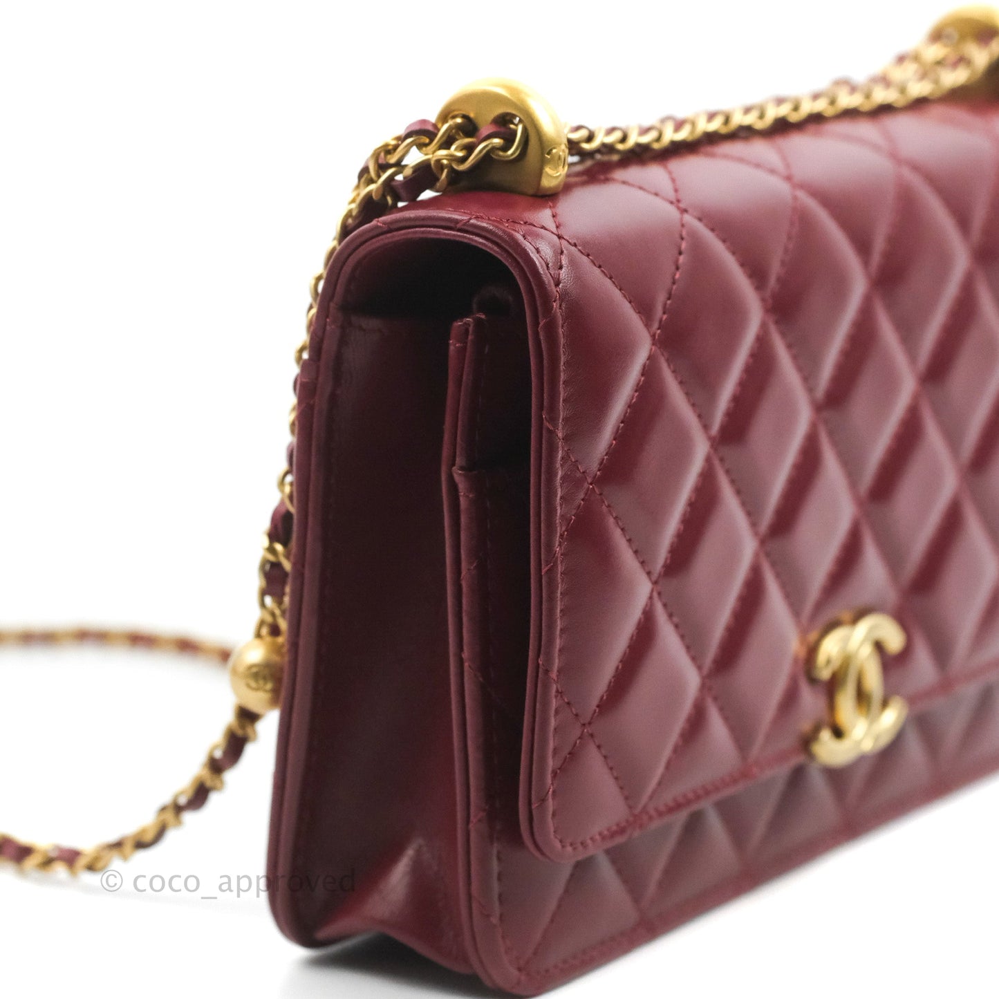 Chanel Quilted Perfect Fit Adjustable Wallet On Chain WOC Burgundy Calfskin Aged Gold Hardware