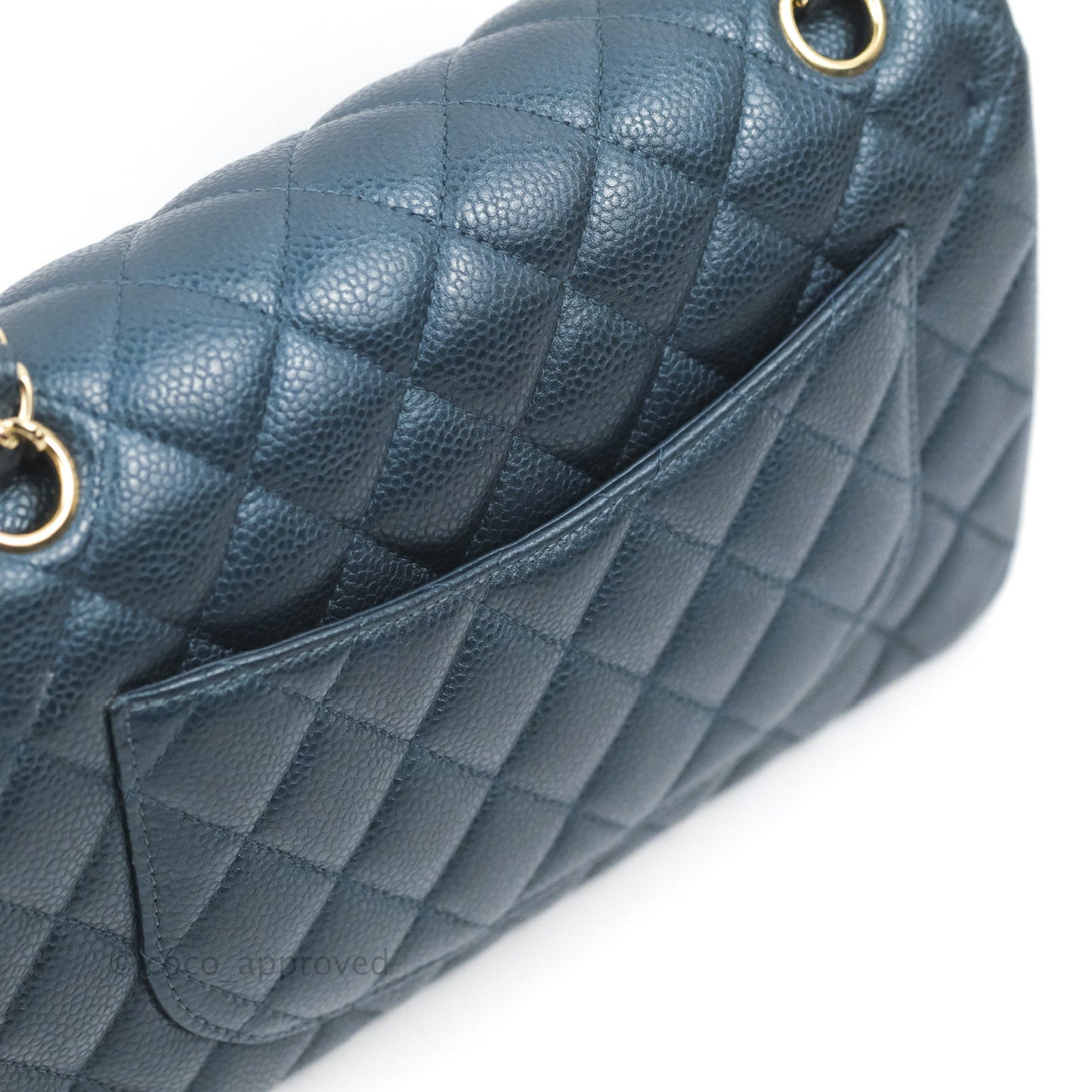 Chanel Small Classic Flap Quilted Iridescent Navy Caviar Gold Hardware 18S