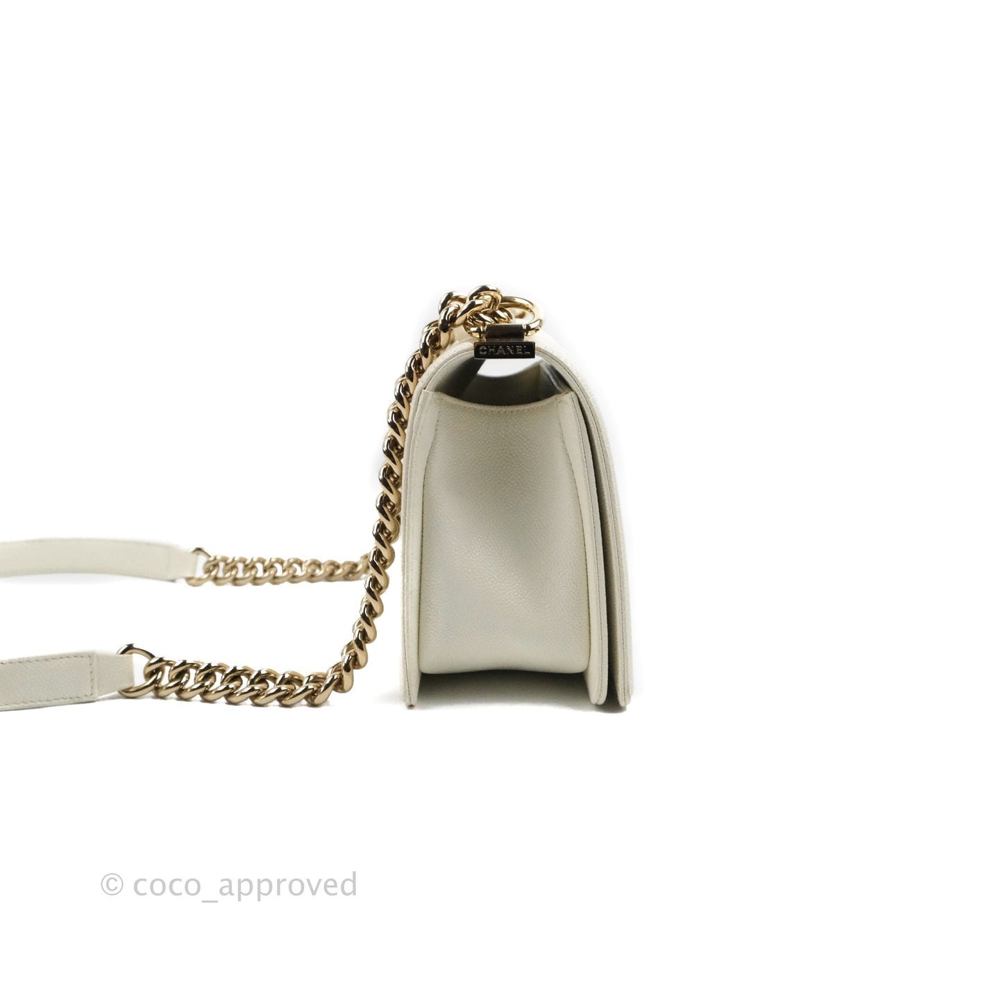 Chanel Quilted Medium Boy White Caviar Gold Hardware