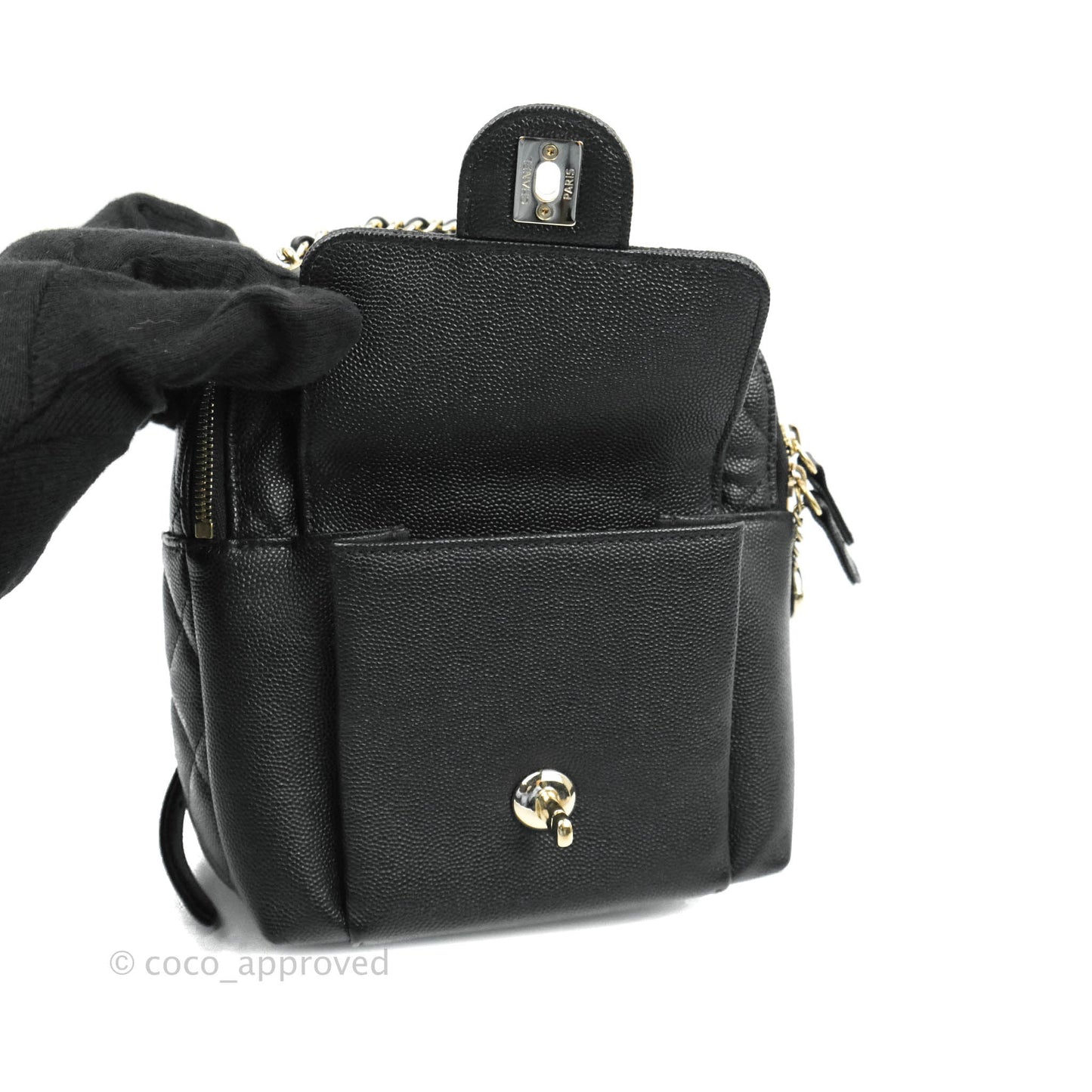 Chanel Quilted Small CC Day Backpack Black Caviar Gold Hardware