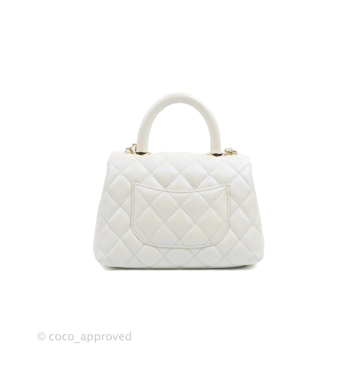 Chanel Mini Coco Handle Quilted Iridescent Pearl White Caviar Gold Hardware