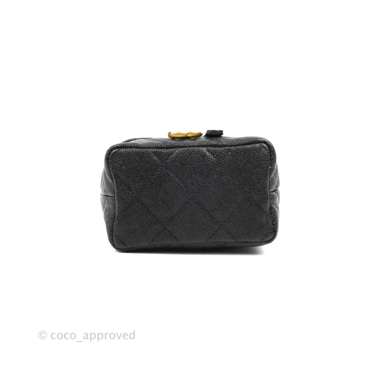 Chanel Quilted Mini Top Handle Vanity With Chain Black Caviar Aged Gold Hardware