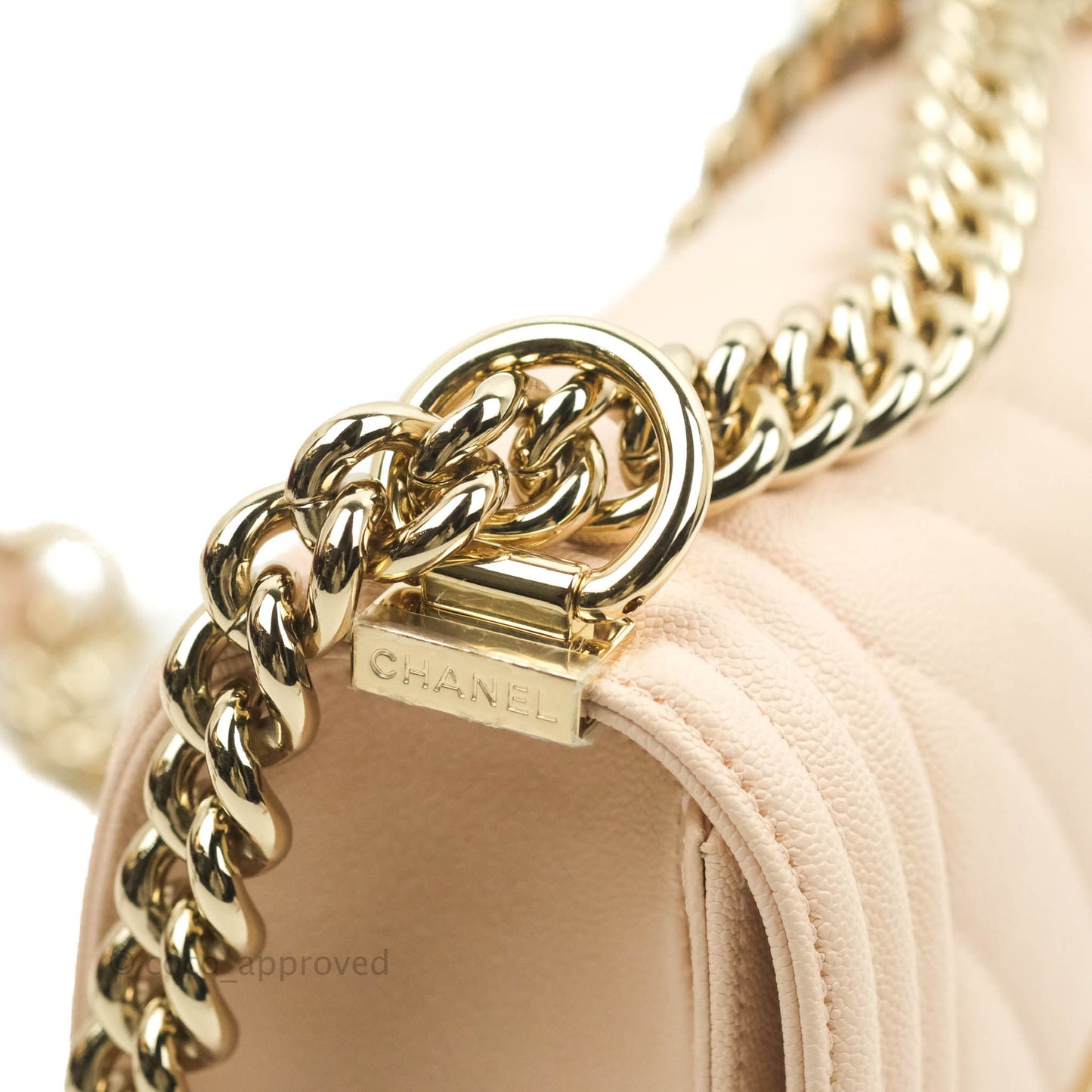 Chanel Small Boy Chevron Light Pink Caviar Gold Hardware