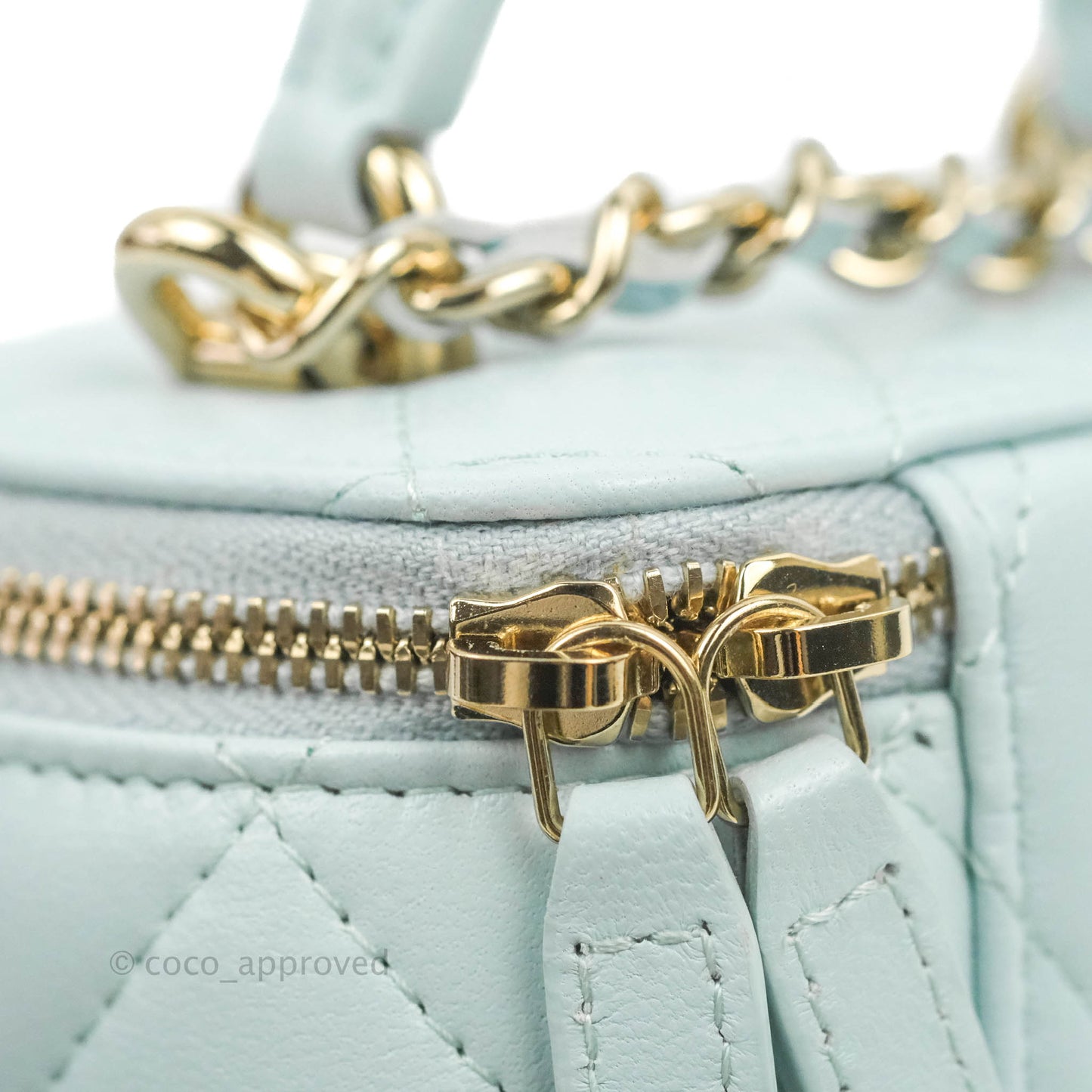 Chanel Mini Top Handle Vanity With Chain Light Blue Lambskin Gold Hardware