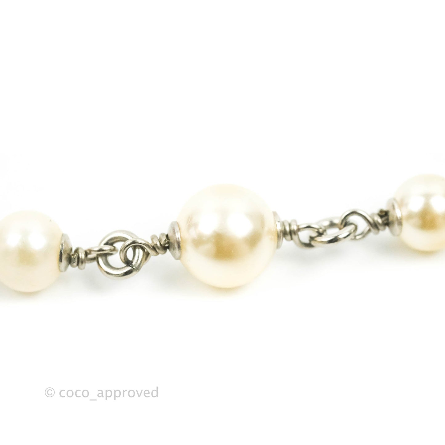 Chanel CC Pearl Necklace Silver Tone 18P