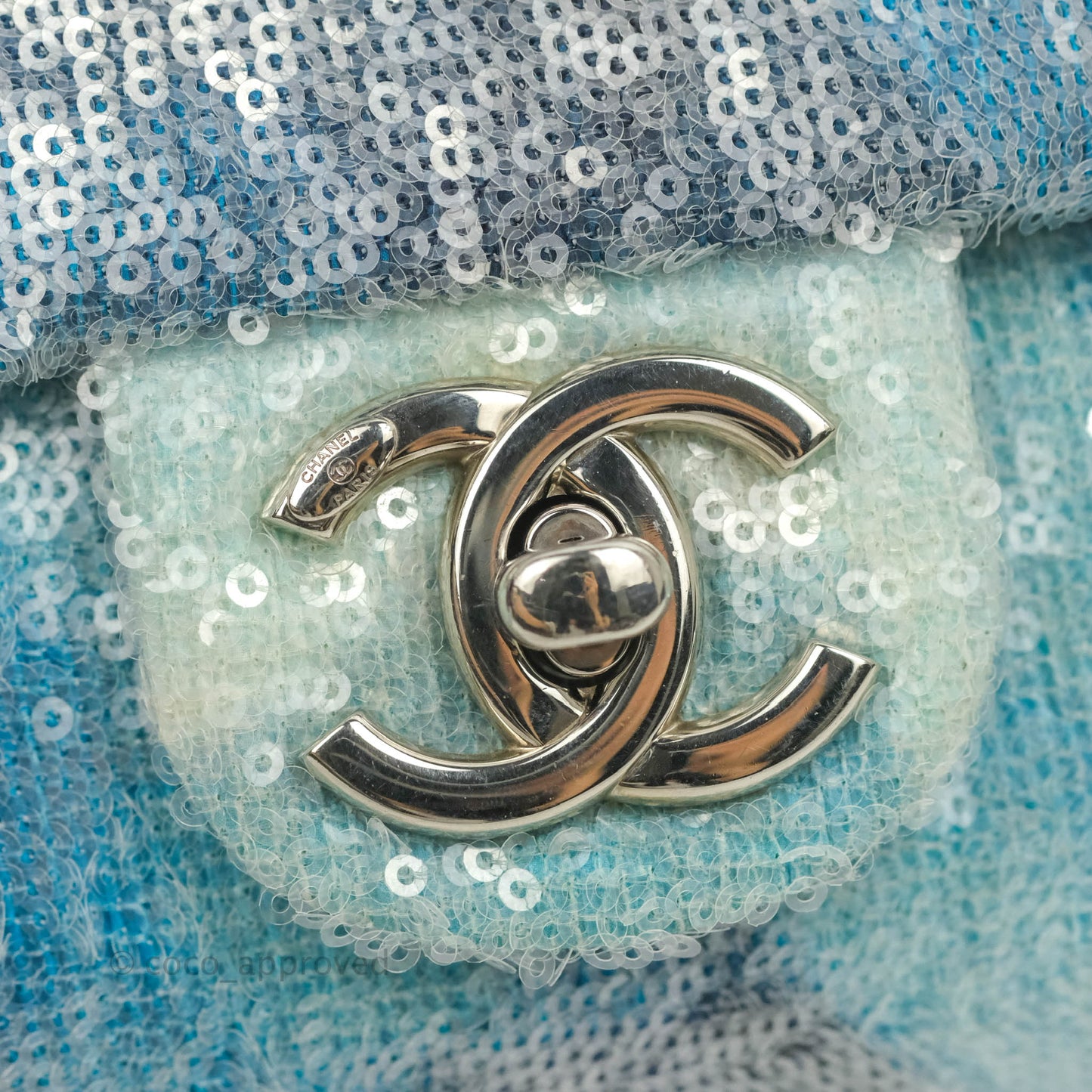 Chanel Large Sequin Waterfall Flap Bag Blue Silver Hardware