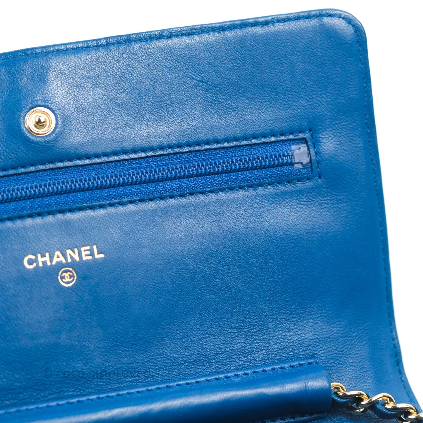 Chanel Quilted Classic Wallet on Chain WOC Blue Lambskin Gold Hardware