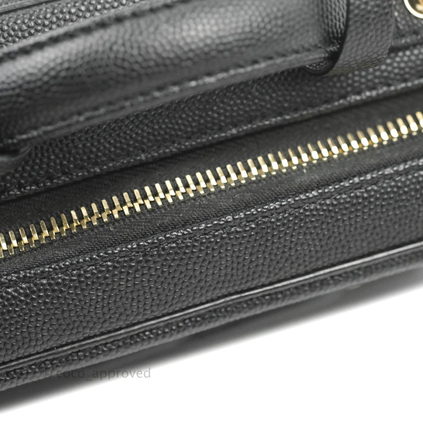 Chanel Quilted Small CC Filigree Vanity Case Black Caviar Gold Hardware