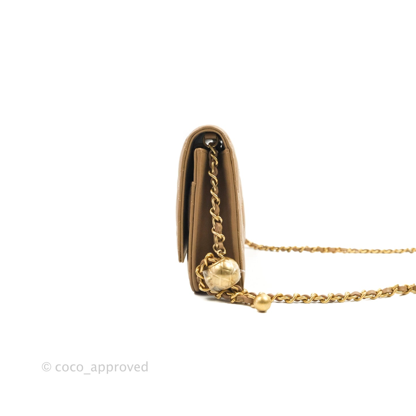 Chanel Quilted Pearl Crush Wallet on Chain WOC Beige Lambskin Aged Gold Hardware