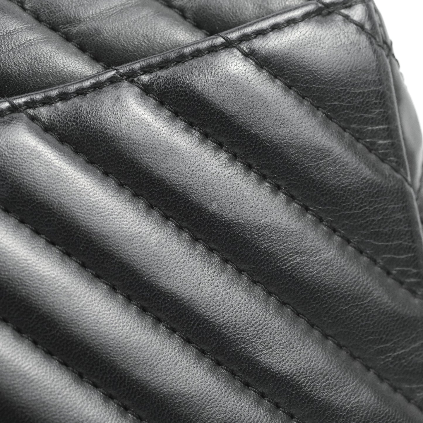 Chanel Surpique Chevron Medium Flap Black Silver Hardware