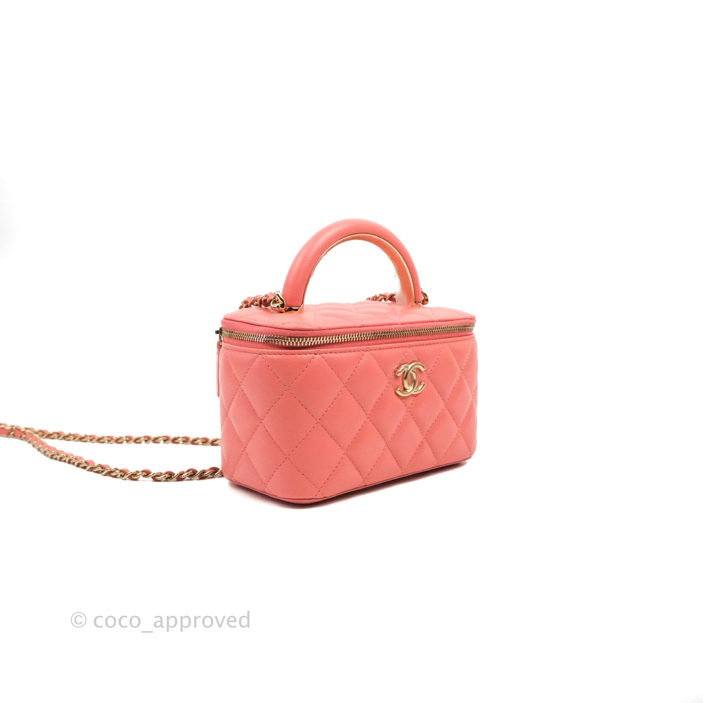 Chanel Vanity Rectangular Top Handle Pink Lambskin Gold Hardware