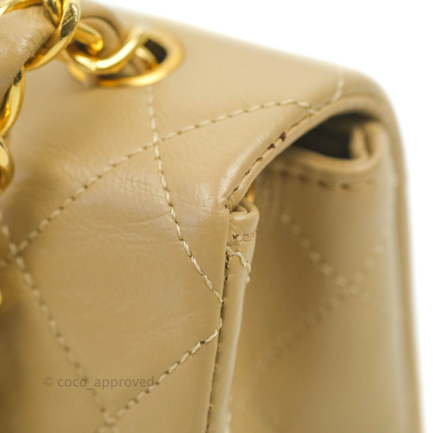 Chanel Vintage Small Single Full Flap Bag Beige Lambskin 24K Gold Hardware