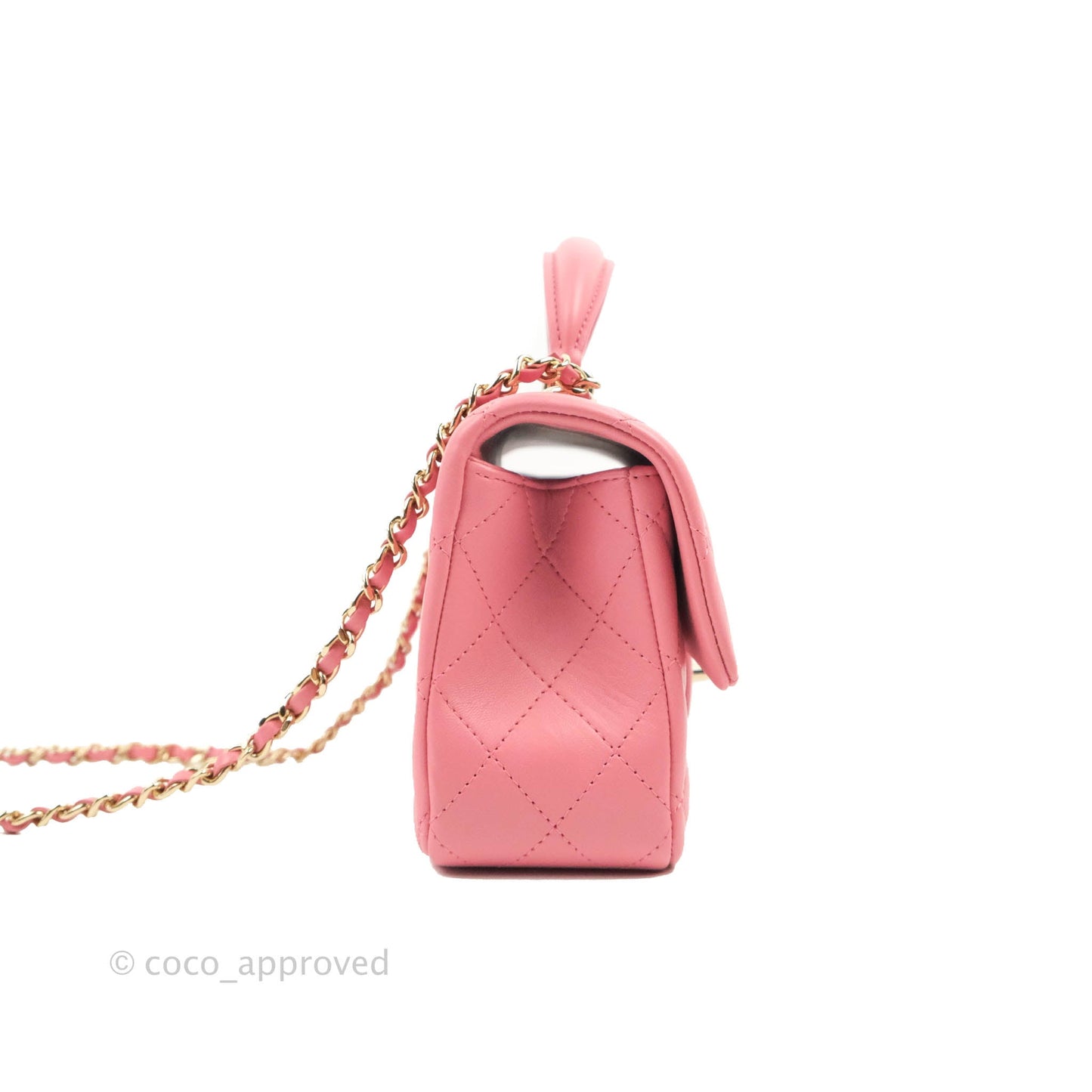 Chanel Top Handle Mini Rectangular Flap Bag Rosy Pink Lambskin Gold Hardware