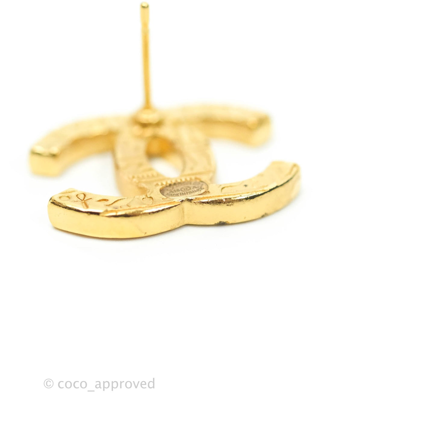 Chanel CC Hieroglyphs Earrings Gold Tone 19A