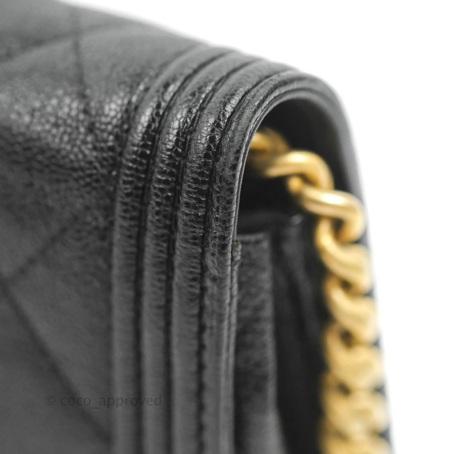 Chanel Quilted Boy Wallet on Chain WOC Black Caviar Aged Gold Hardware