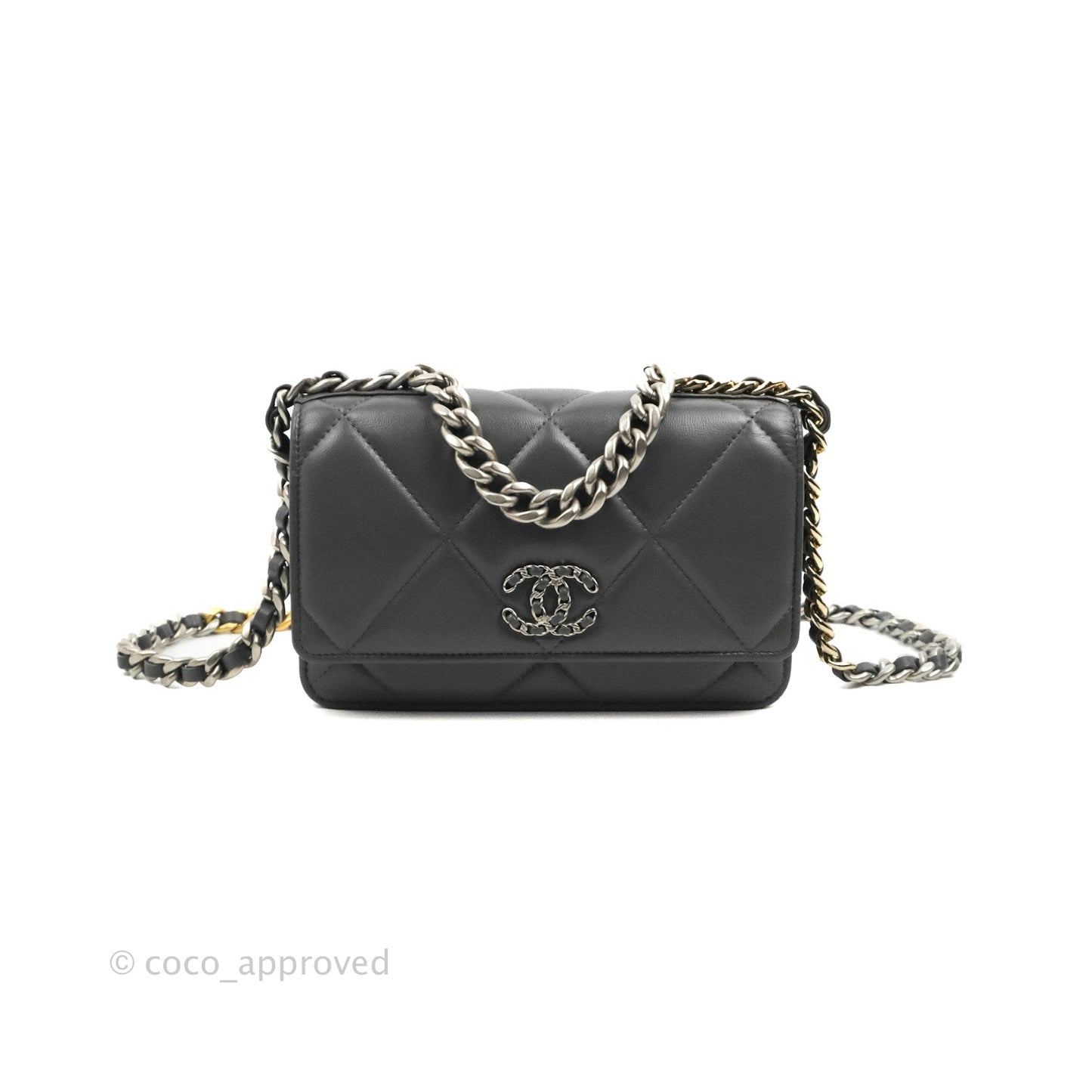 Chanel 19 Wallet on Chain WOC Dark Grey Lambskin Mixed Hardware