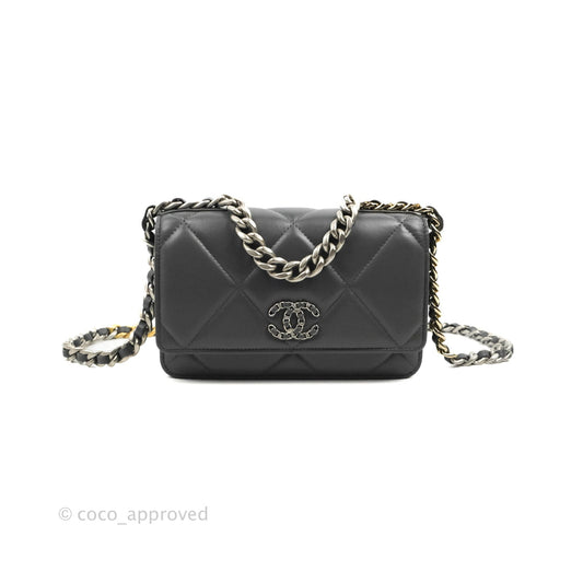 Chanel 19 Wallet on Chain WOC Dark Grey Lambskin Mixed Hardware
