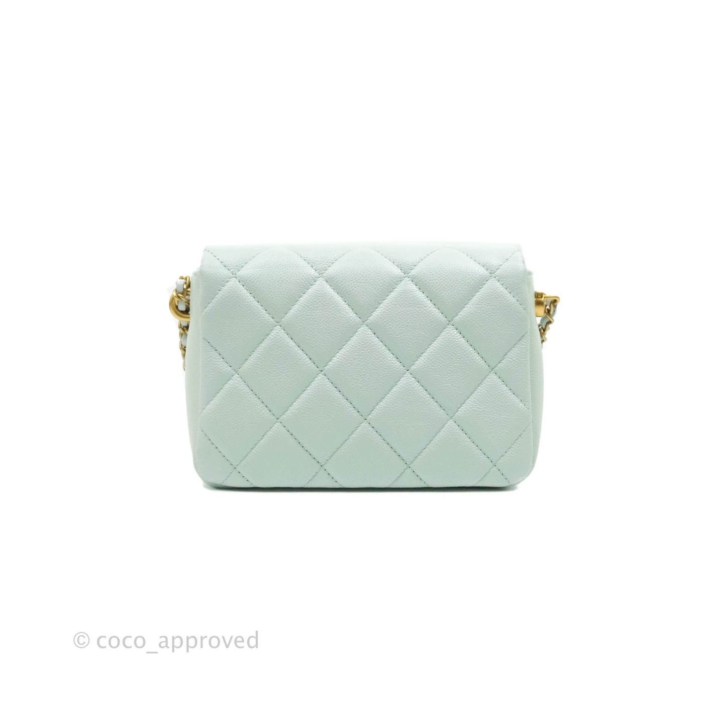 Chanel Quilted My Perfect Mini Iridescent Mint Green Caviar Aged Gold Hardware 21K