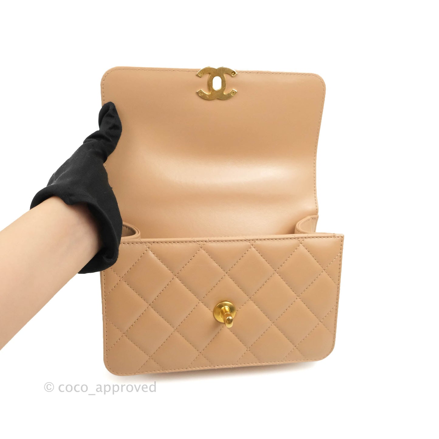 Chanel Quilted Perfect Fit Adjustable Beige Calfskin Gold Hardware 21A