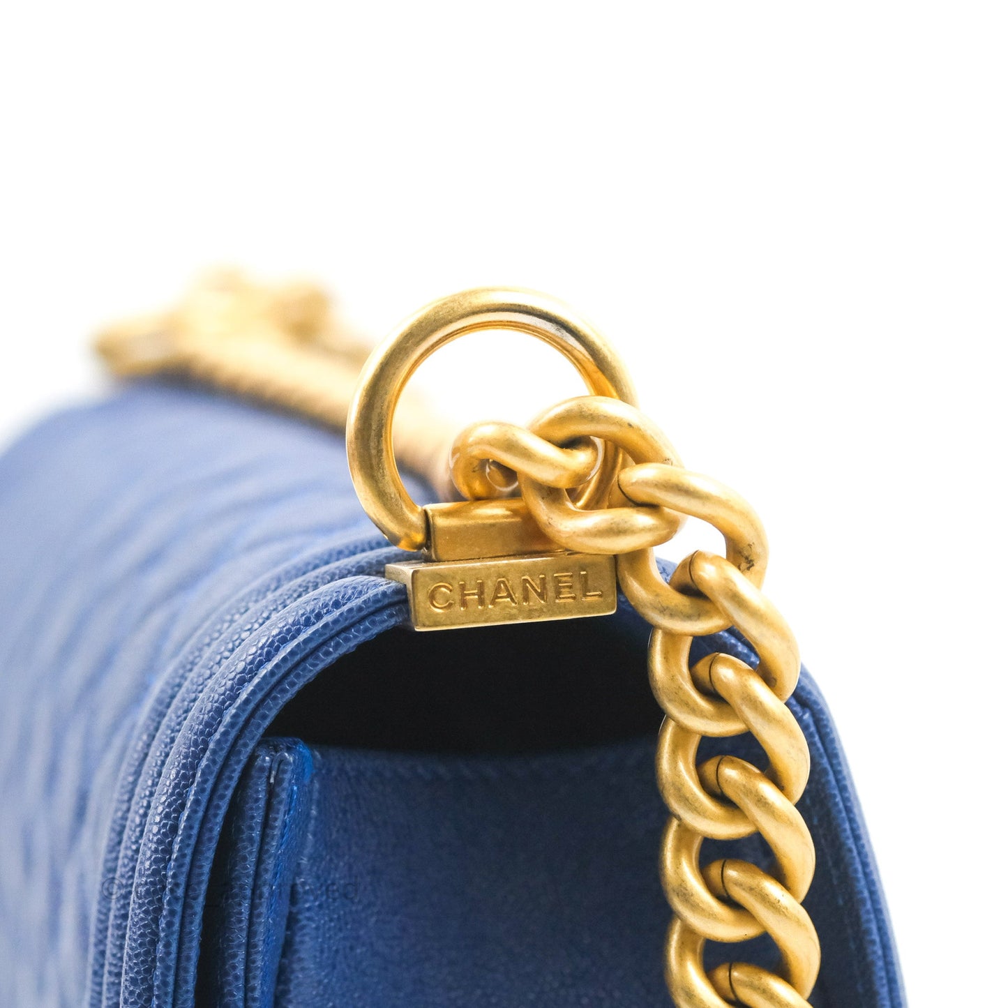 Chanel Quilted Medium Boy Blue Caviar Aged Gold Hardware