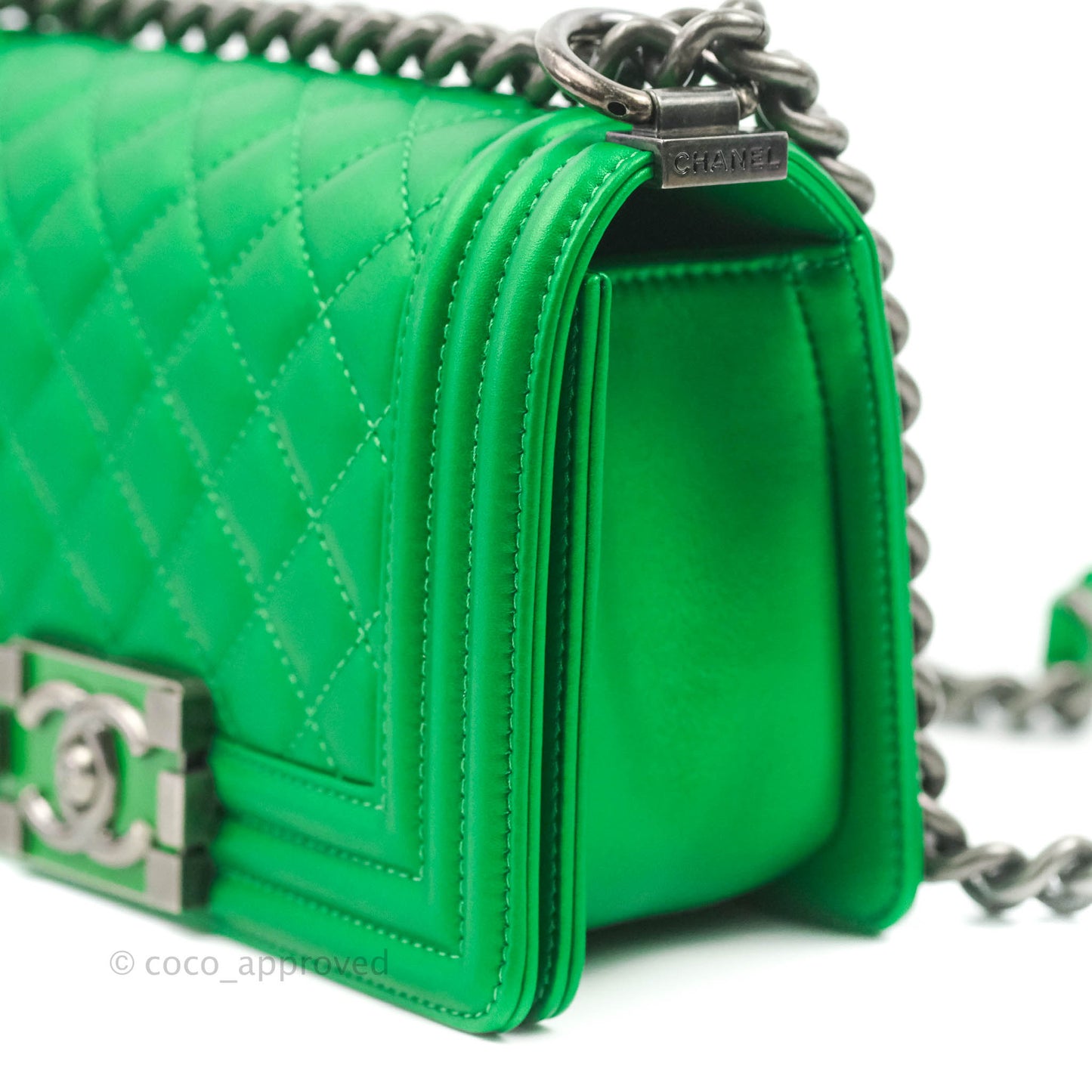 Chanel Small Boy Green Calfskin Ruthenium Hardware