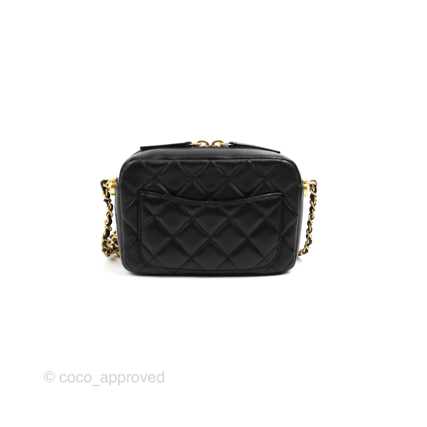 Chanel Quilted CC Pearl Crush Camera Case Black Lambskin Gold Hardware