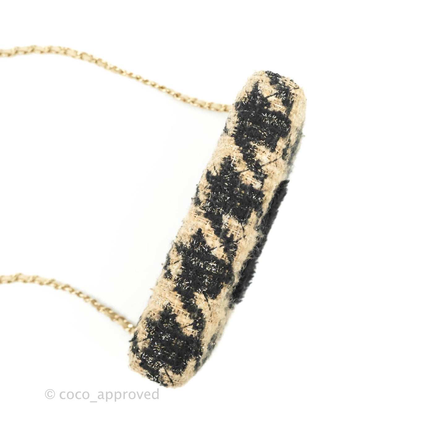 Chanel Wallet On Chain WOC Houndstooth Beige Black Tweed Gold Hardware