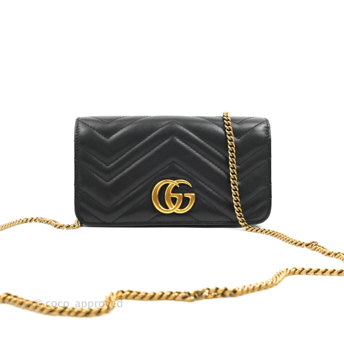 Gucci Matelasse GG Marmont Super Mini Chain Flap Bag Black Calfskin Gold Hardware