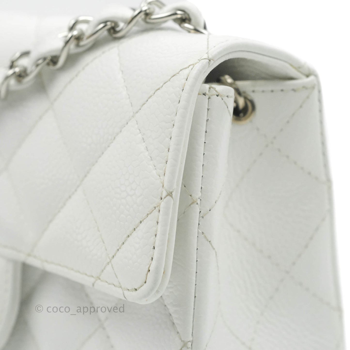 Chanel Quilted Vintage Mini Square Flap White Caviar Silver Hardware