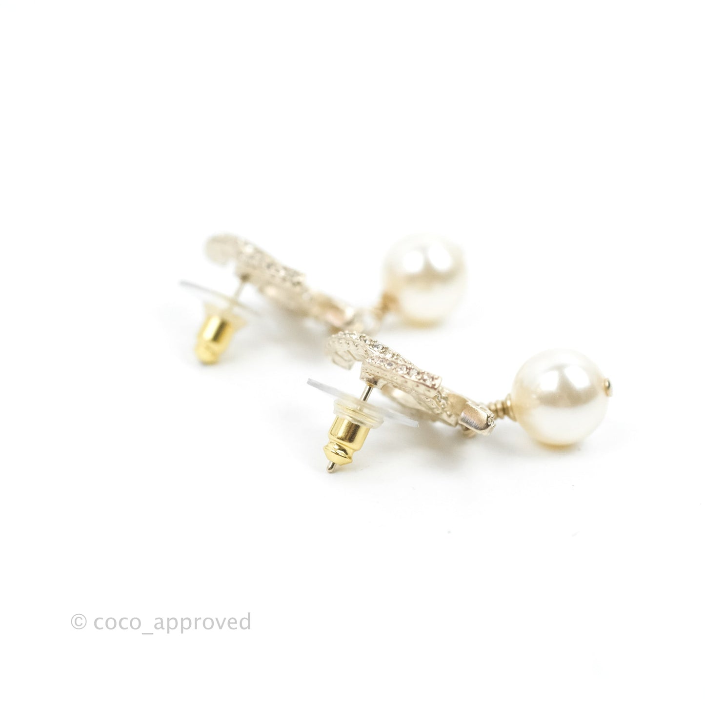 Chanel CC Crystal Pearl Drop Earrings Gold Tone 23V